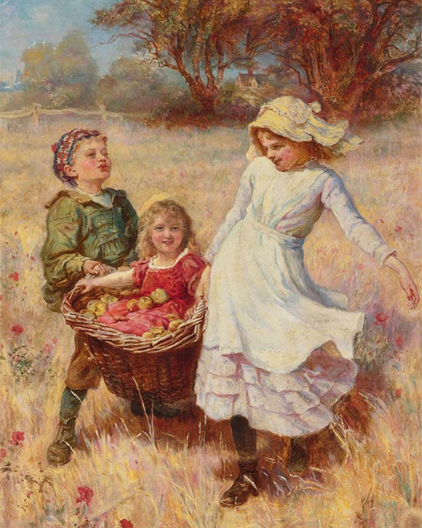 three children playing in a field