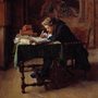 painting of a young man writing at a desk