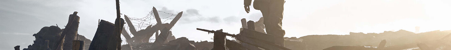 soldier standing above trenches in war movie