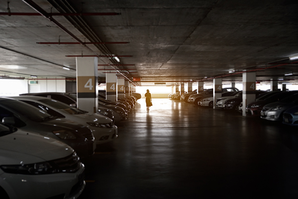 Woman Walking Alone Parking Garage