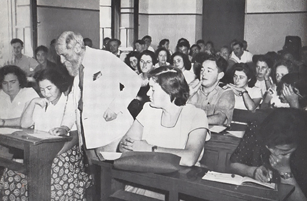 Professor Martin Buber with students at the at Hebrew University in Jerusalem