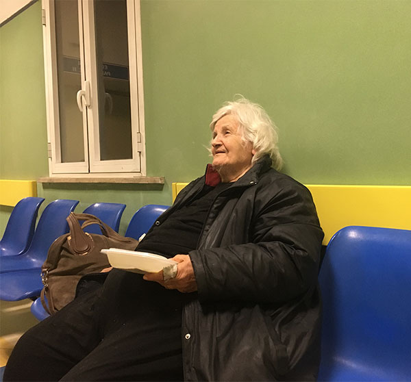 Maria Lucia, a homeless woman who shelters in the hallway of the Policlinico Umberto I 