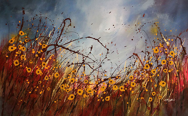 abstract painting of a field with flowers