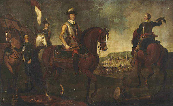 painting of men on horseback at the Battle of Worcester