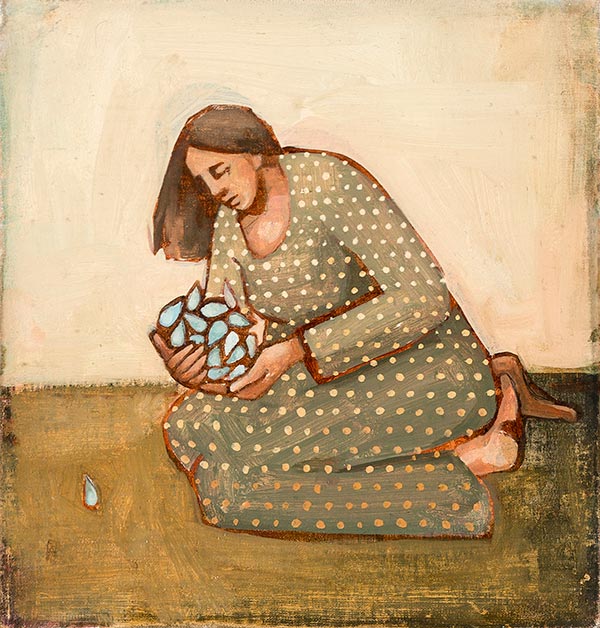painting of a woman holding tears in her hands