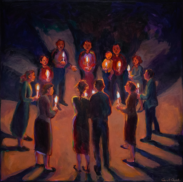 Circle of people holding candles