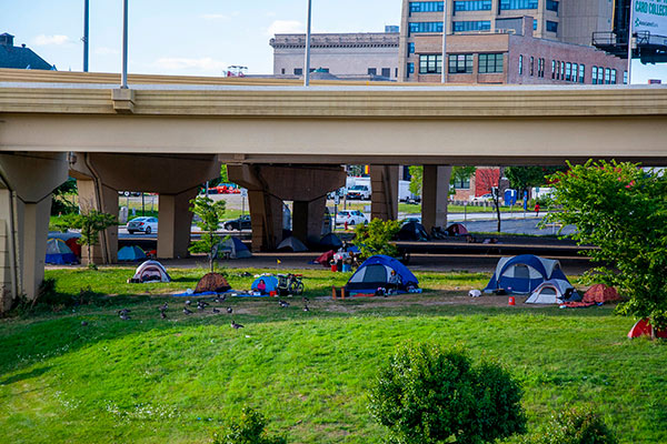 A homeless encampment in Milwaukee, Wisconsin