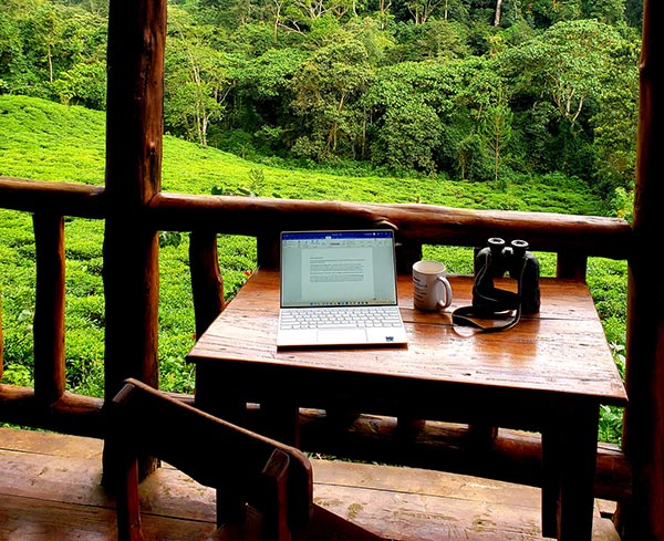  a desk on a porch in Uganda