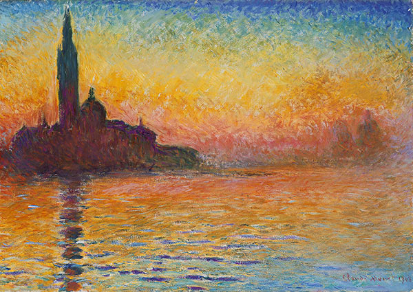 painting of a sunset over a river