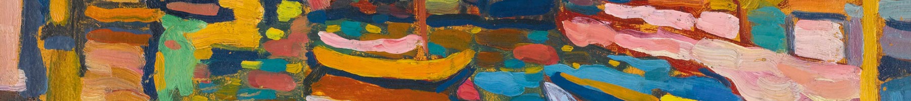 impressionistic painting of boats in Autumn