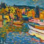 impressionistic painting of boats in Autumn