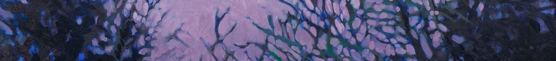 painting of branches against a lavender sky