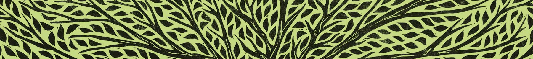 linocut tree on green background