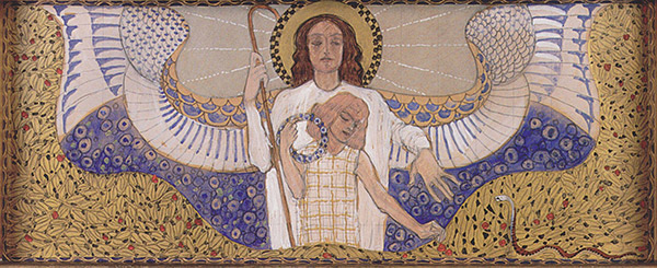 painting of an angel guarding a child from a snake