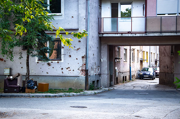 damaged buildings