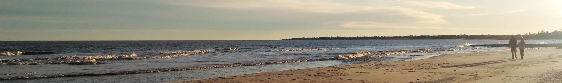 A couple walking on the beach in the evening