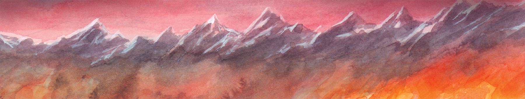 snow covered mountains against a pink sky