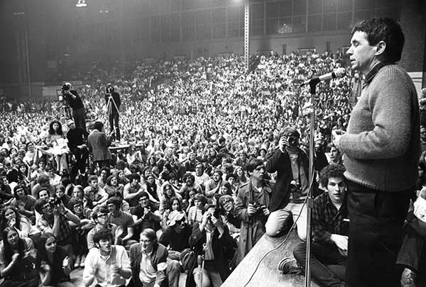 The nonviolent activist and priest Daniel Berrigan at Cornell University, 1970.