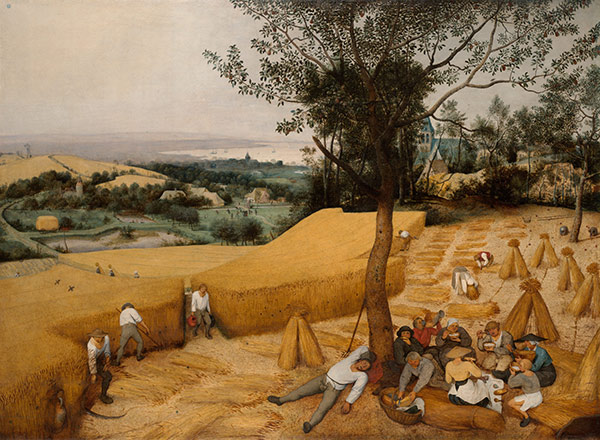 painting of harvesters working and eating under a tree