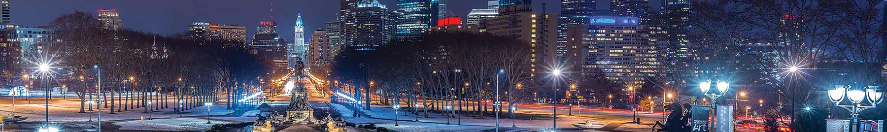 Philadelphia street at night in winter