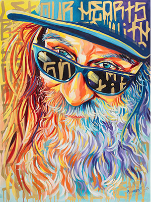 Stevie: painting of an old bearded man with sunglasses