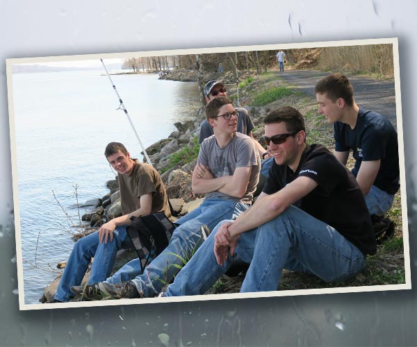 Rudi (front) fishing for striped bass