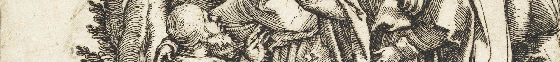 detail of an engraving of Christ healing a leper