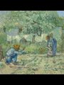 A painting of a mother helping her child learn how to walk