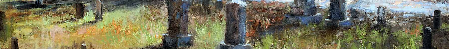 painting of a New England cemetery in autumn