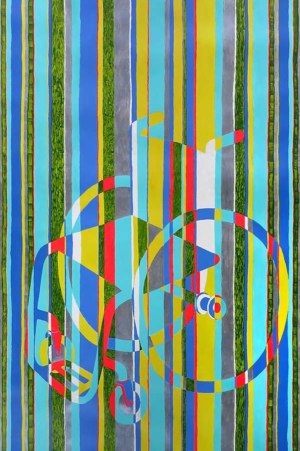 colorful striped painting of a wheelchair