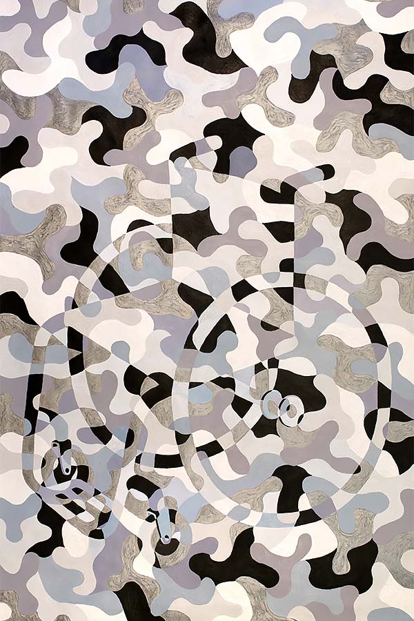 grey, white, and black camo painting of a wheelchair