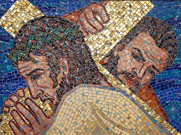 mosaic of Simon helping Christ carry the cross