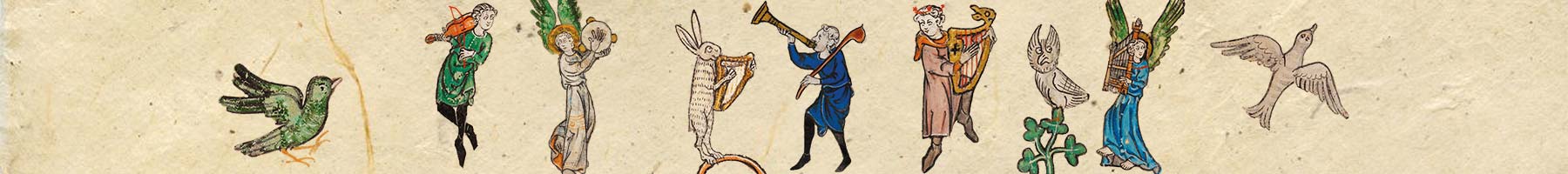 images from old illuminated manuscripts showing people playing instruments