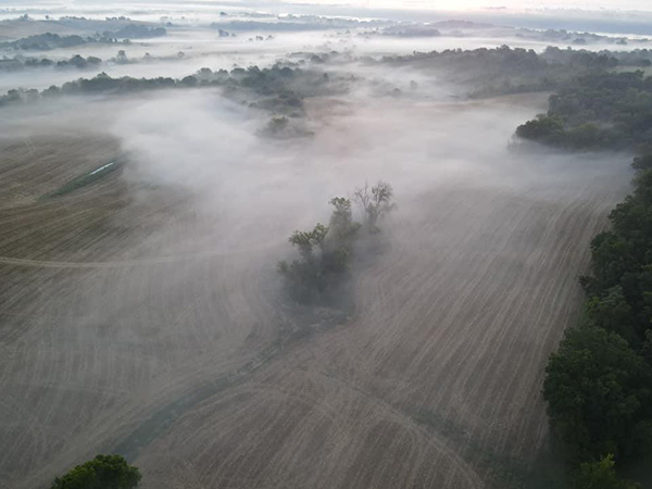 drone photo of the Eberlin family ranch property bordering the Mississippi river