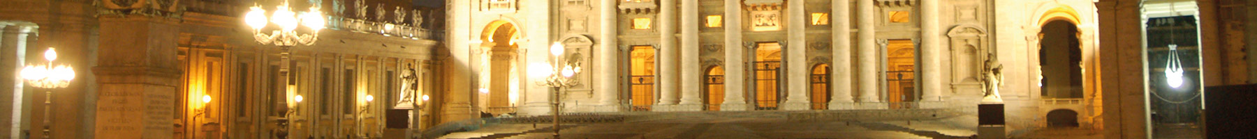 The plaza in front of the Vatican at night