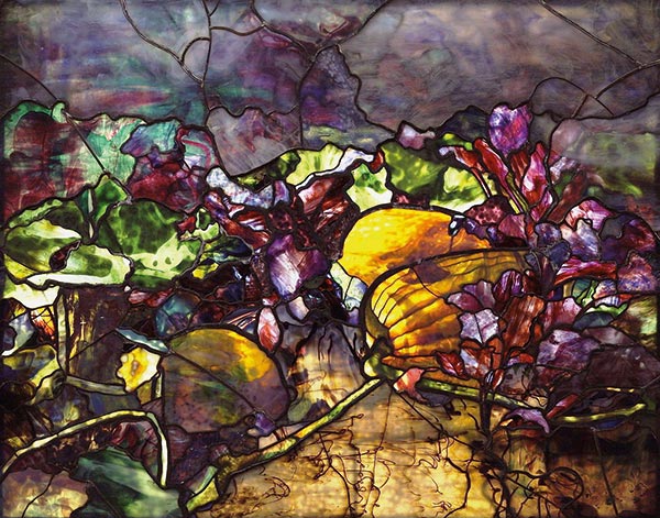 stained glass artwork of pumpkins and beets