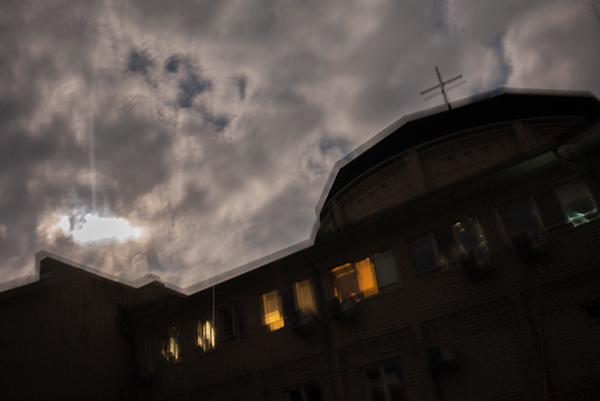 a church building in the night