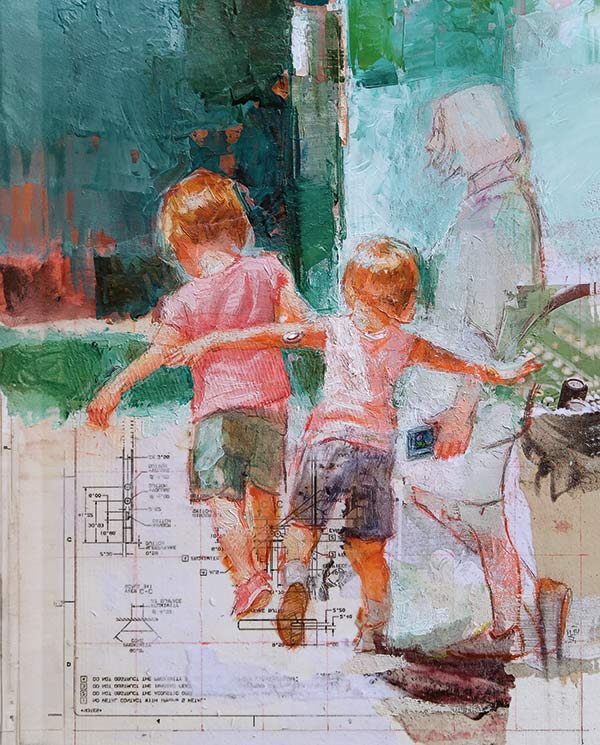 painting of two boys and their mother