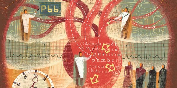 illustration of doctors, their patients and medicine