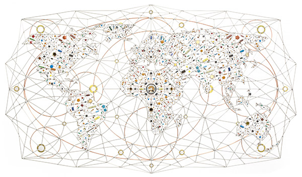 electronic art in the shape of a world map