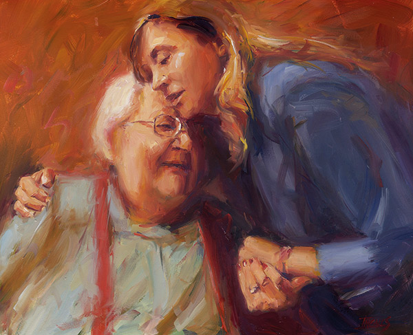 painting of two people hugging
