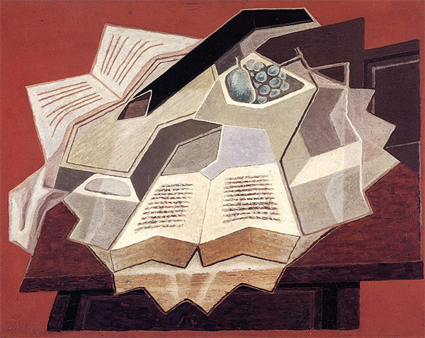 abstract painting of books on a desk