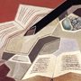 abstract painting of books on a desk