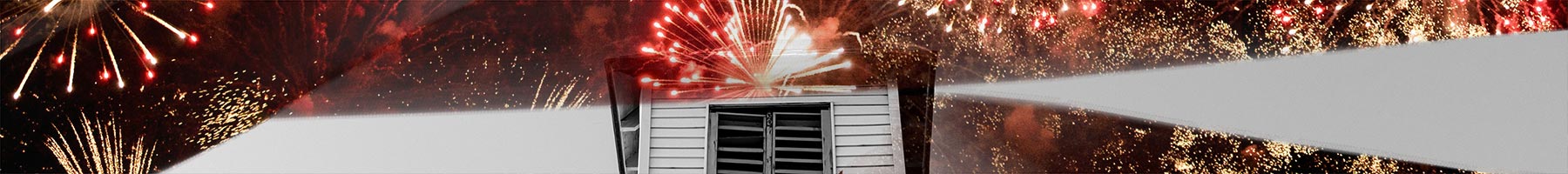 fireworks and a white church