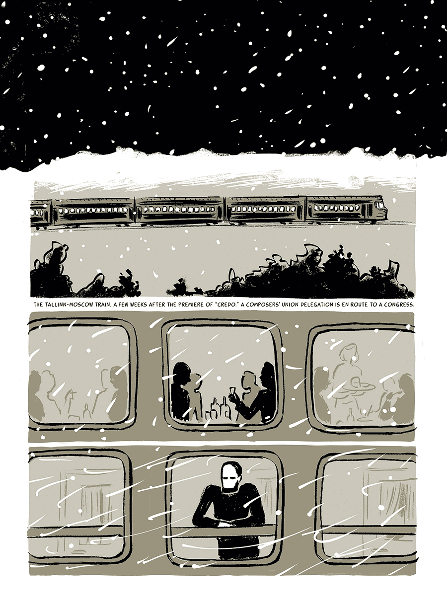 excerpt from a graphic novel about Arvo Pärt