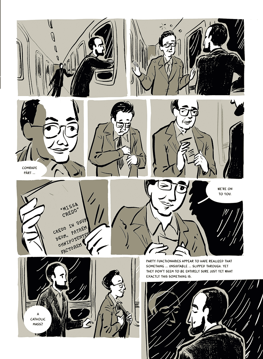 excerpt from a graphic novel about Arvo Pärt