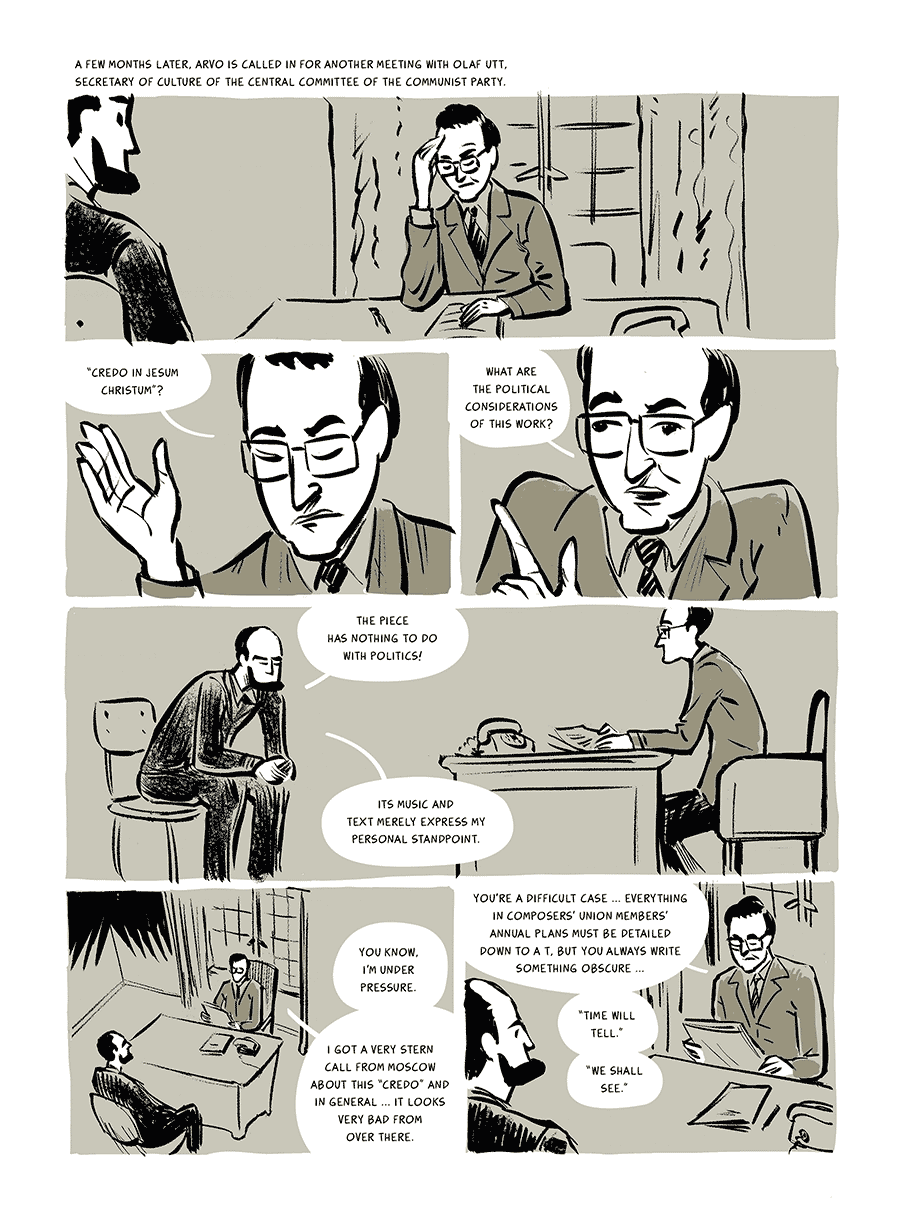 excerpt from a graphic novel about Arvo Pärt