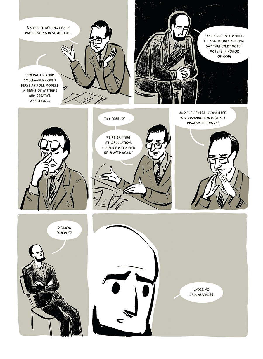 excerpt from a graphic novel about Arvo Pärt