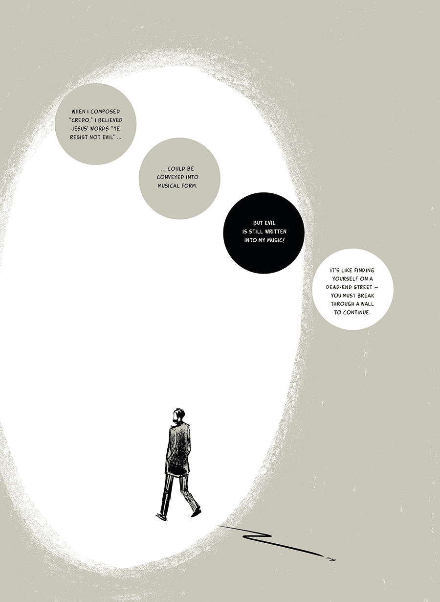 excerpt from a graphic novel about Arvo Pärt