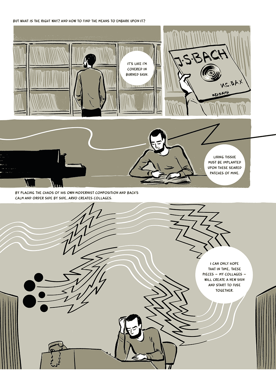 excerpt from a graphic novel about Arvo Pärt